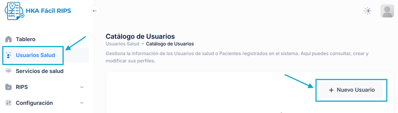 Agregar nuevo usuario de salud