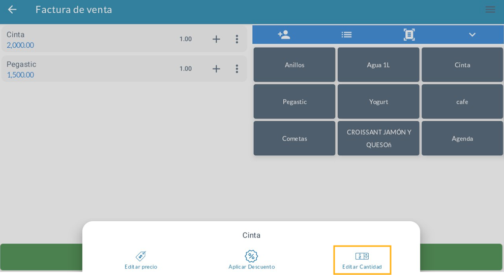 Modificación de cantidad vendida