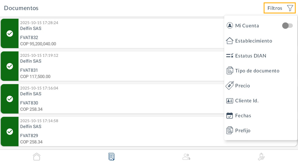 Filtros en Módulo Documentos