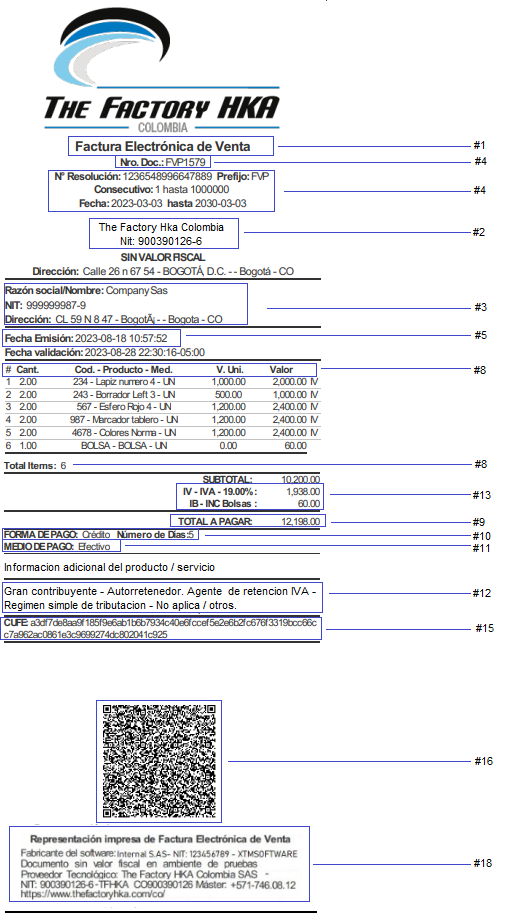 Modelo de referencia de representación gráfica de factura electrónica impreso en tirilla de factura electrónica