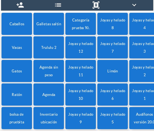 Teclado con todos los productos creados previamente