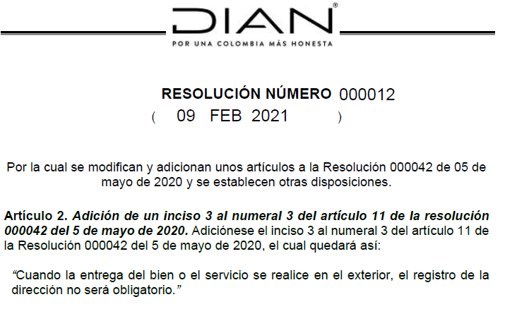 Direccion Resolucion 000012