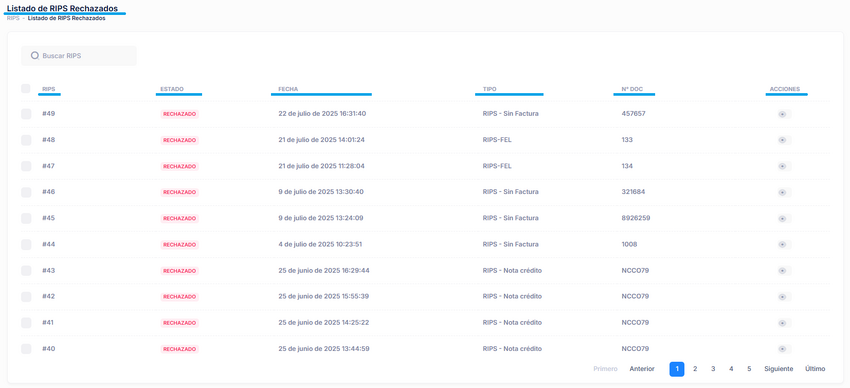Listado de RIPS rechazados