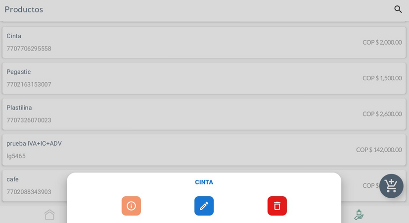 Botones para interacción con cada producto