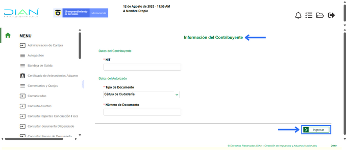 Pantalla de confirmación de datos
