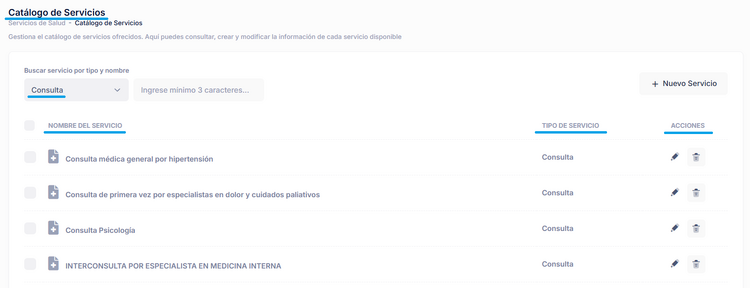 Catálogo de Servicios