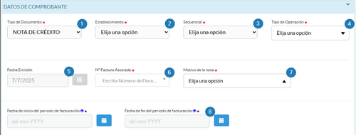 Datos Comprobante Nota Crédito