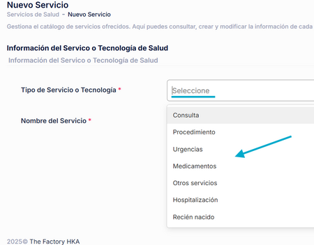 Creación nuevo servicio