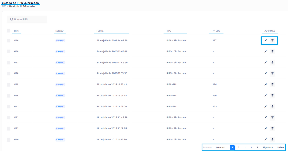Listado de RIPS Guardados