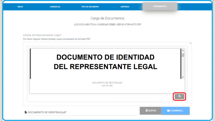 Imagen 24: Lupa para visualizar Documento de Identidad del Representante Legal