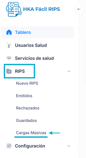 Acceso a carga masiva en el menú RIPS