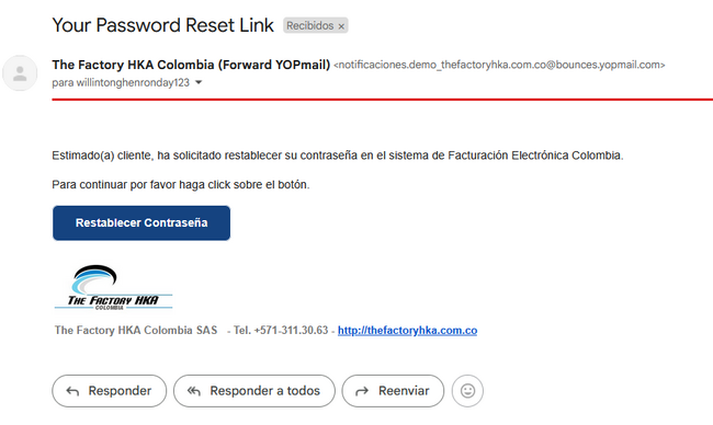 Imagen 7: Correo de restablecimiento
